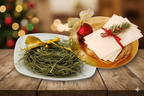 Opłatek Wigilijny DUŻY - 5 sztuk + sianko w aranżacji wigilijnej