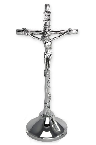 Krzyż stojący - Kwiat róży srebrny - 19,5cm