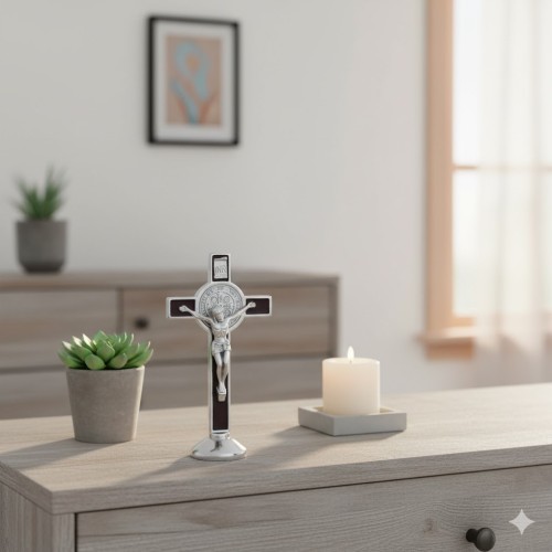 Krzyż Benedyktyński czarny stojący - 8cm w aranżacji domowej