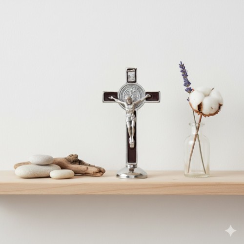 Krzyż Benedyktyński czarny stojący - 8cm w aranżacji domowej