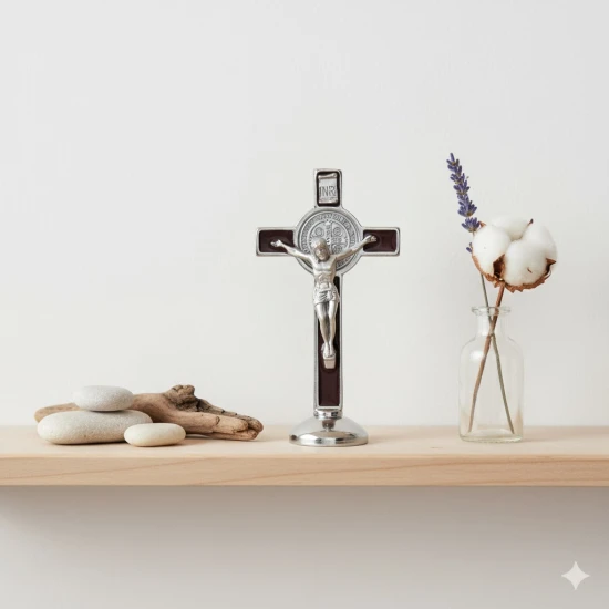 Krzyż Benedyktyński czarny stojący - 8cm w aranżacji domowej