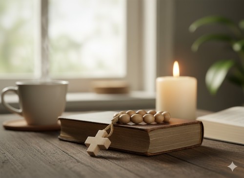 Różaniec mały (10tka) - jasne drewno w przykładowej aranżacji