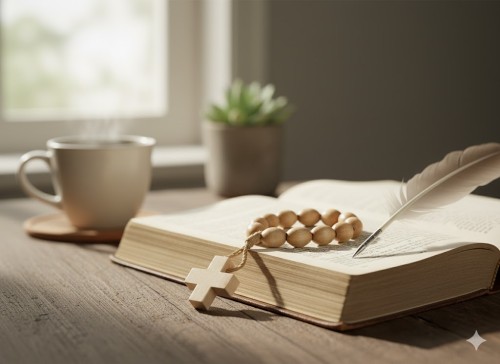 Różaniec mały (10tka) - jasne drewno w przykładowej aranżacji