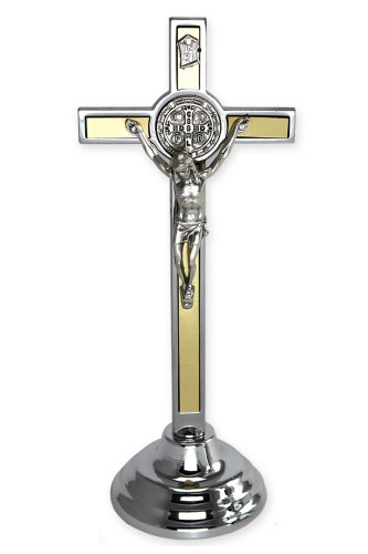 Krzyż stojący - Benedyktyński ZŁOTY - 19cm