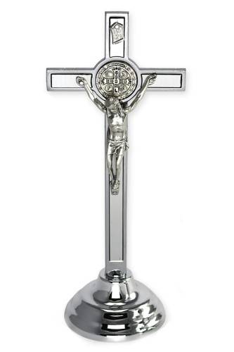 Krzyż stojący - Benedyktyński SREBRNY - 19cm
