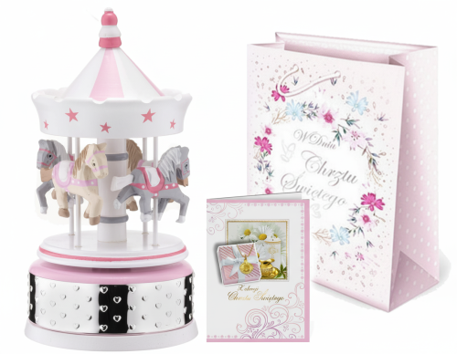 Zestaw upominkowy ROYAL PINK - Karuzela pozytywka laurka i torba prezentowa