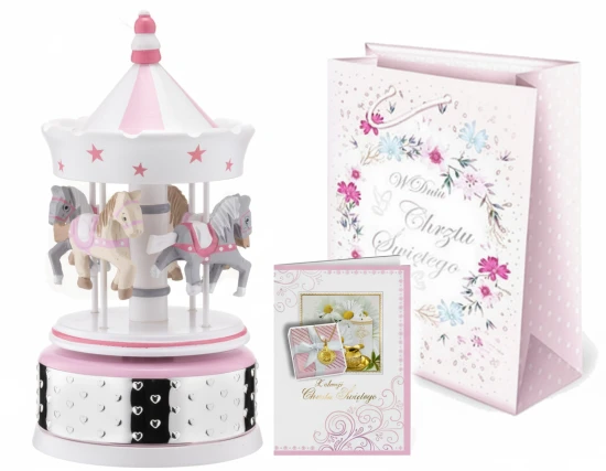 Zestaw upominkowy ROYAL PINK - Karuzela pozytywka laurka i torba prezentowa