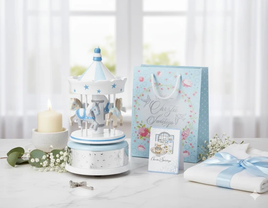 aranżacja Zestaw upominkowy ROYAL BLUE - Karuzela pozytywka laurka i torba prezentowa