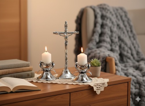 Komplet kolędowy metalowy w aranżacji domowej