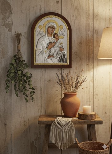 Obrazek srebrny IKONA Matka Boża Nieustającej Pomocy w aranżacji domowej