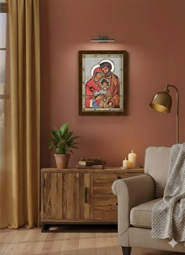 Obrazek srebrny IKONA Świętej Rodziny w aranżacji domowej