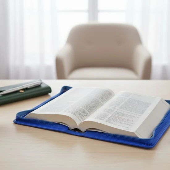 Przykładowa aranżacja otwartej Biblii podczas czytania