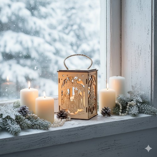 Lampion adwentowy w aranżacji zimowej