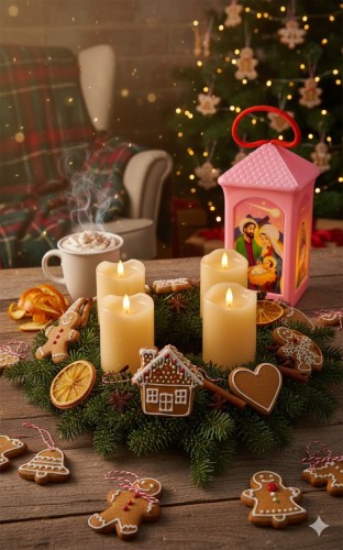 Lampion plastikowy na roraty LED w aranżacji świątecznej