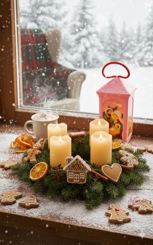 Lampion plastikowy na roraty LED w aranżacji świątecznej