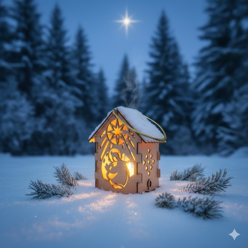 Lampion adwentowy drewniany EKO w aranżacji zimowej