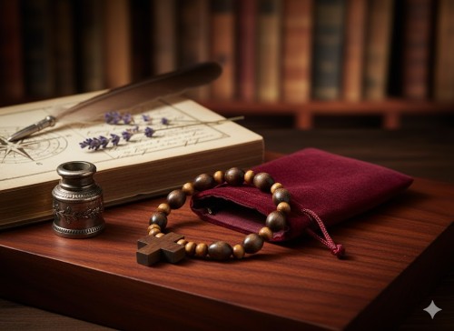 Brązowa bransoletka modlitewna w aranżacji domowej