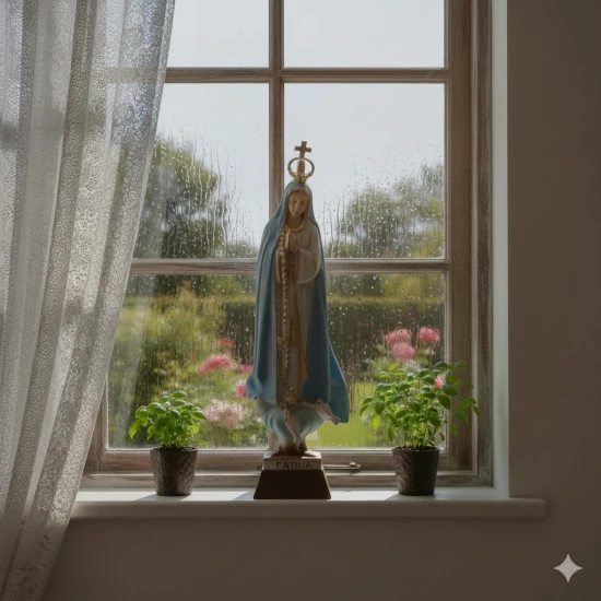 Figurka Matka Boża Fatimska „Pogodynka”  w aranżacji domowej