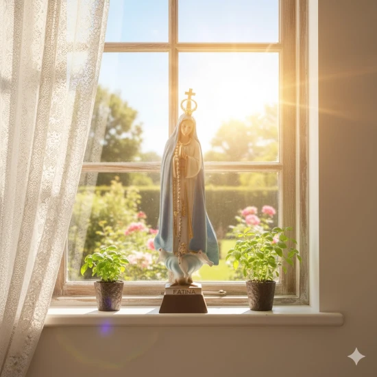 Figurka Matka Boża Fatimska „Pogodynka”  w aranżacji domowej