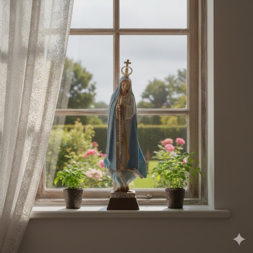 Figurka Matka Boża Fatimska „Pogodynka”  w aranżacji domowej