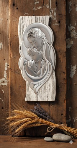 Obrazek srebrny - Święta Rodzina na drzewie Shabby w aranżacji rustykalnej