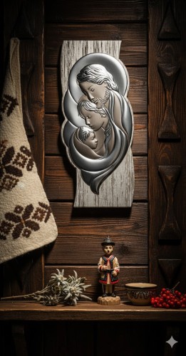 Obrazek srebrny - Święta Rodzina na drzewie Shabby w aranżacji górlaskiej