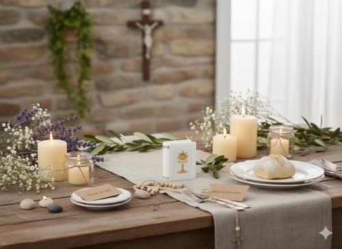 Pudełko na różaniec w formie książeczki białe w aranżacji komunijnej