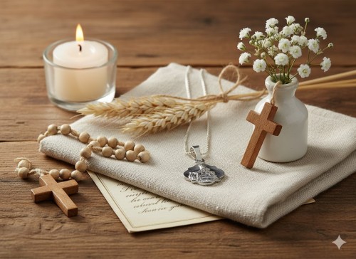 Medalik srebrny - Szkaplerz w aranżacji komunijnej