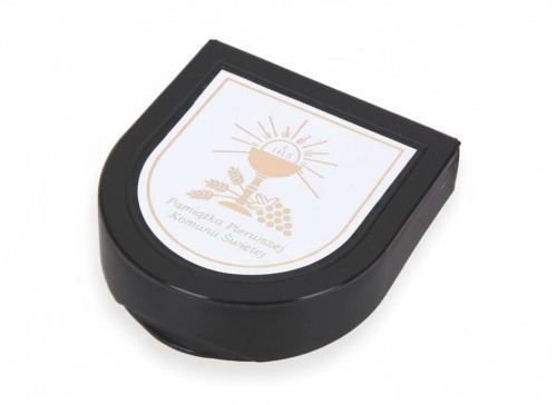 Pudełko na różaniec IHS – czarne etui o zaokrąglonym kształcie