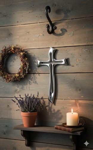 Krzyż srebrny 41 cm – laminowany srebrem, elegancki symbol wiary