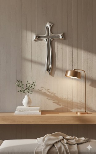 Krzyż srebrny 41 cm – laminowany srebrem, elegancki symbol wiary