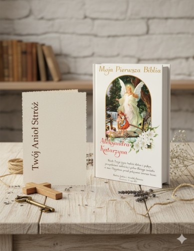 projekt Twój Anioł Stróż - Moja Pierwsza Biblia ANIOŁ STRÓŻ - Pamiątka prezent dla dziecka z nadrukiem