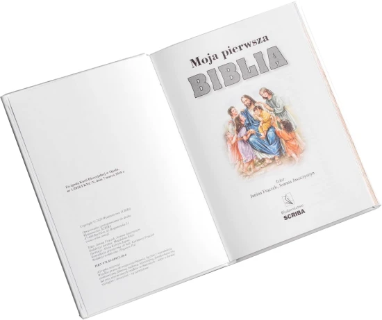 w środku Moja Pierwsza Biblia ANIOŁ STRÓŻ - Pamiątka prezent dla dziecka z nadrukiem