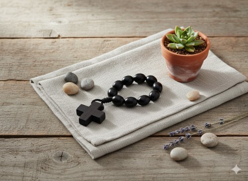 Dziesiątek różańca z czarnego drewna – mały, podręczny