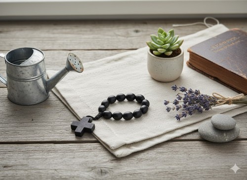 Dziesiątek różańca z czarnego drewna – mały, podręczny