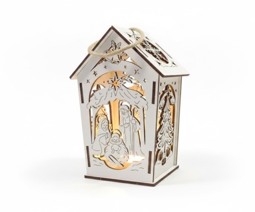 Lampion adwentowy - EKO - drewniany w kolorze białym