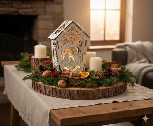 Lampion adwentowy - EKO - drewniany w kolorze białym