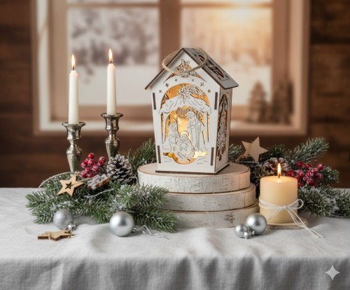 Lampion adwentowy - EKO - drewniany w kolorze białym