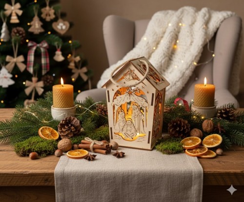 Lampion adwentowy - EKO - drewniany w kolorze naturalnym