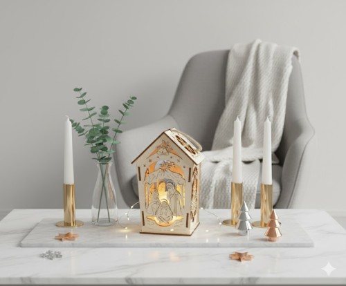 Lampion adwentowy - EKO - drewniany w kolorze naturalnym