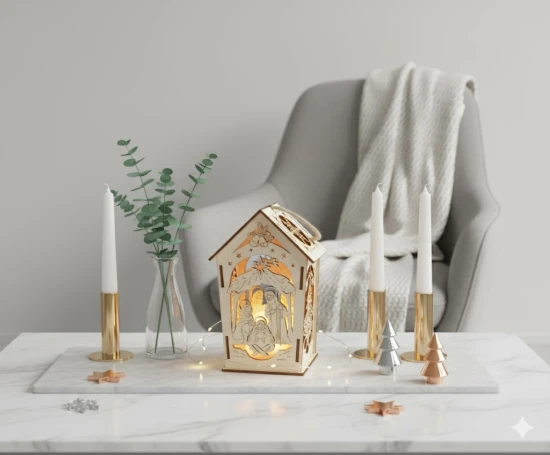 Lampion adwentowy - EKO - drewniany w kolorze naturalnym