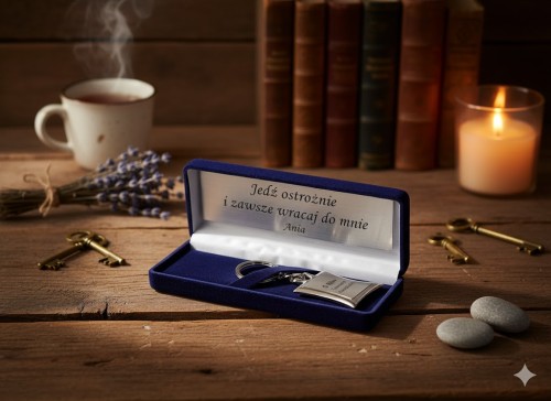 Srebrny brelok w ekskluzywny granatowym pudełku z grawerem!
