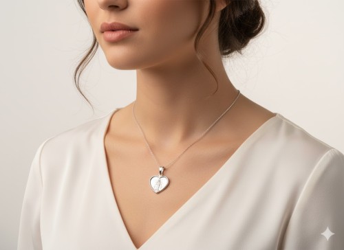 Medalik srebrny – Serce Matki Bożej Niepokalanej w przykładowej aranżacji