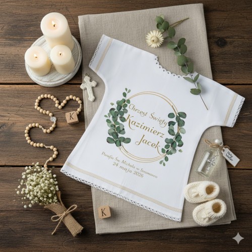 Szatka na chrzest EUKALIPTUS - Pamiątka Chrztu Świętego