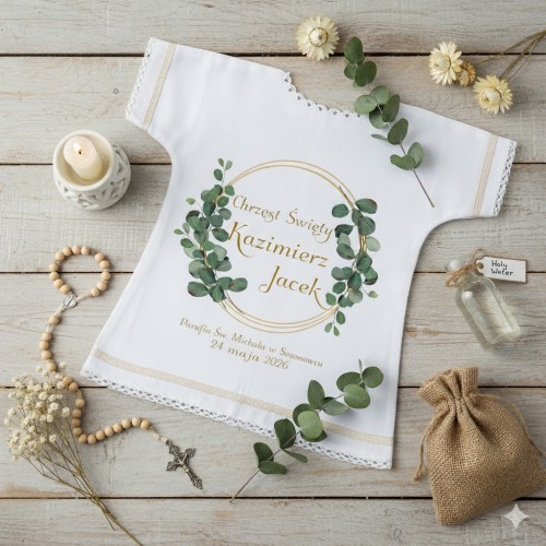 Szatka na chrzest EUKALIPTUS - Pamiątka Chrztu Świętego