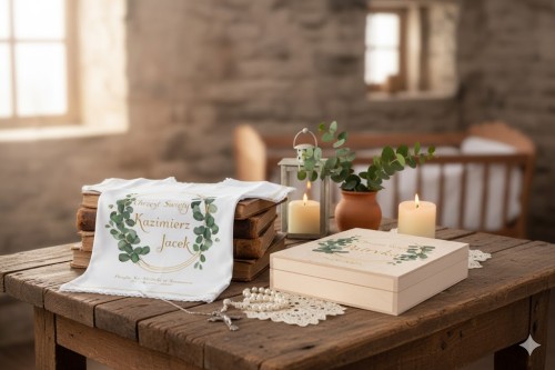 Szatka na chrzest EUKALIPTUS - Pamiątka Chrztu Świętego