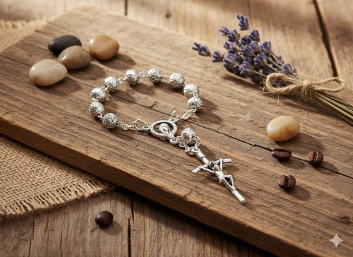 Różaniec włoski z różą papieską 10tka, 6mm