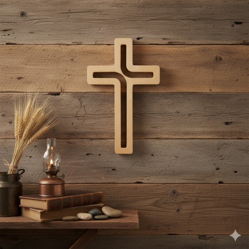 Krzyż bukowy nowoczesny 25 cm – dekoracja ścienna