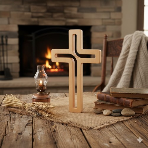 Krzyż bukowy nowoczesny 25 cm – dekoracja ścienna