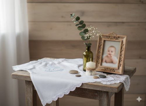 Szatka do Chrztu Świętego z haftem "Gołębica"